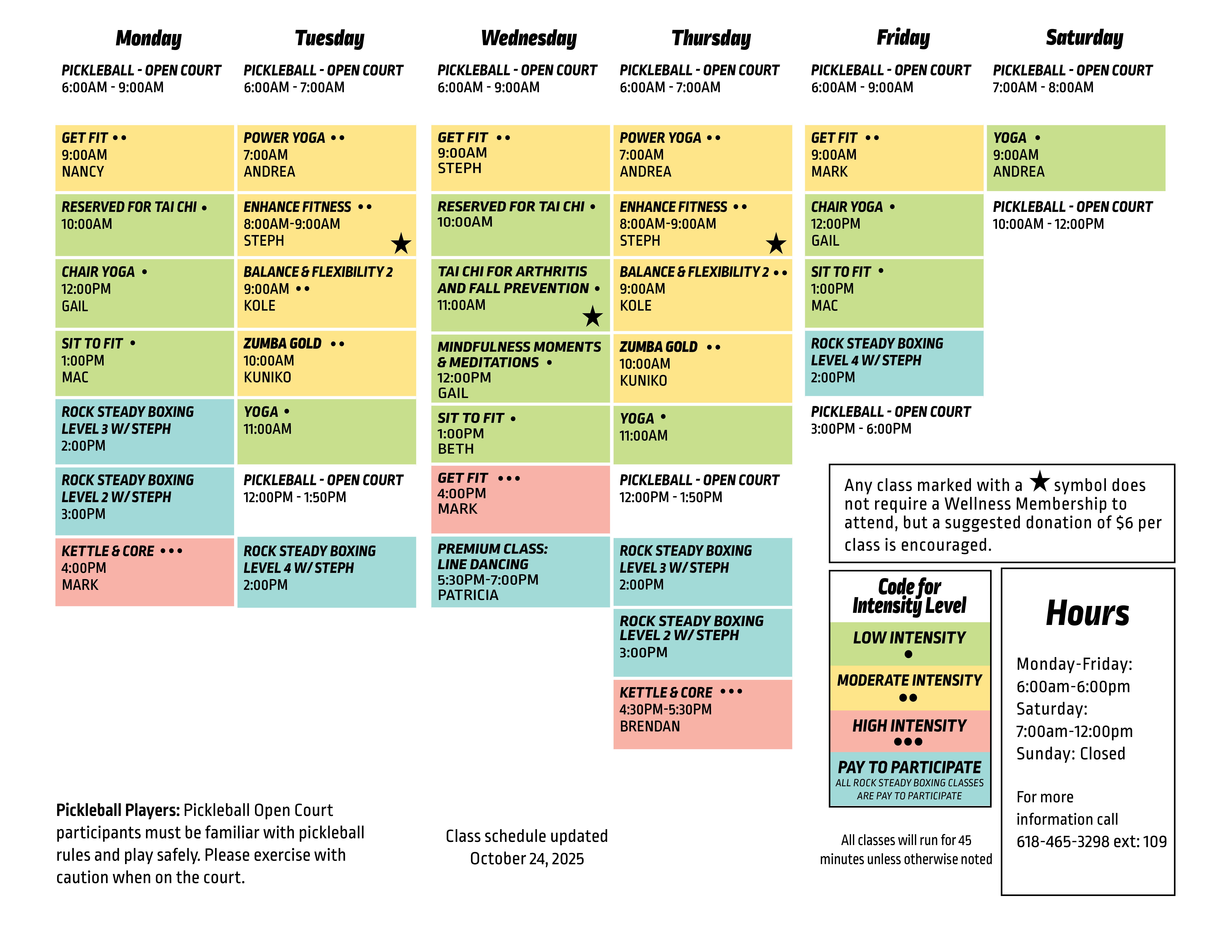 SSP Wellness Center Class Schedule