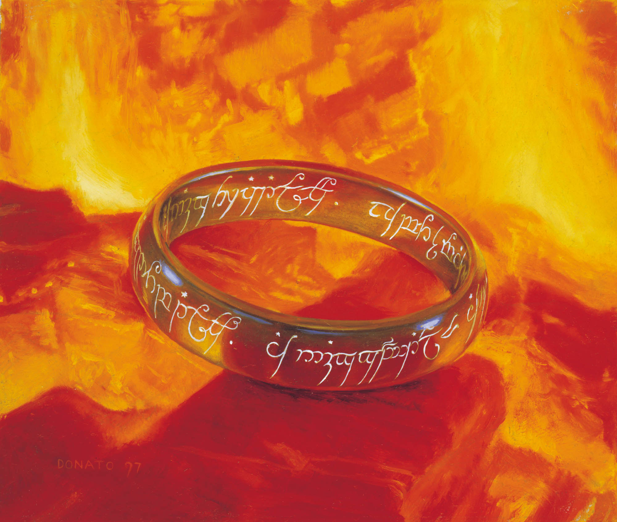 The Ruling Ring
8 " x 10"  Oil on Panel  1997
trading card art for the Iron Crown Enterprises Middle-earth Card Game