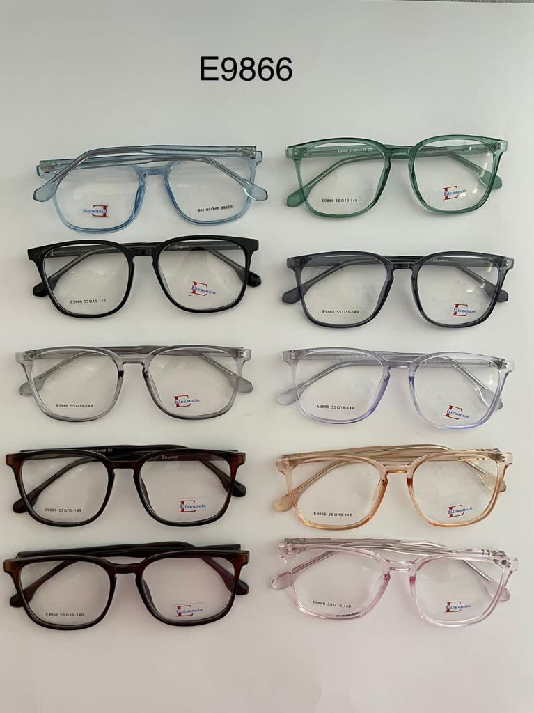 Modelo: E9866
Colores Translucidos: Cafe, Negro brilloso, Gris, Amarillo, Verde, Humo, Lila, Cafe Claro y Azul
Colores Difuminados: Cafe, Rojo, Morado, Azul, Negro/Transparente y Negro/azul