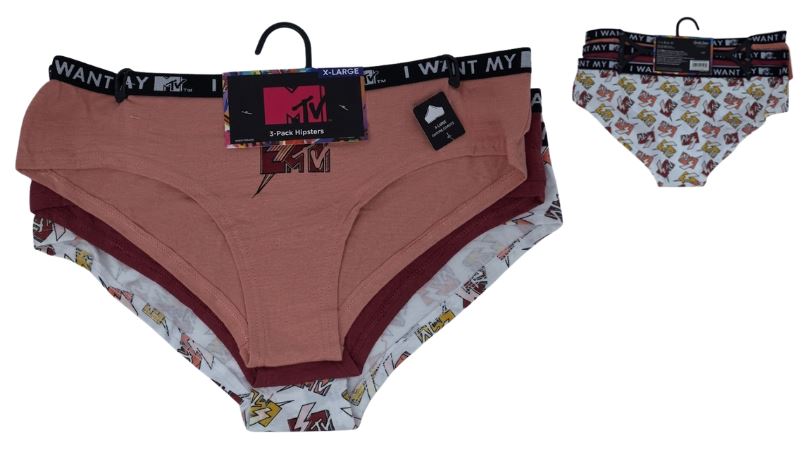 43XI007X1HZA-COR
3PK LADIES UNDERWEAR 
MTV
S,M,L,XL  & PLUS SIZES
UPC 193159162993
36 CS/PACK
