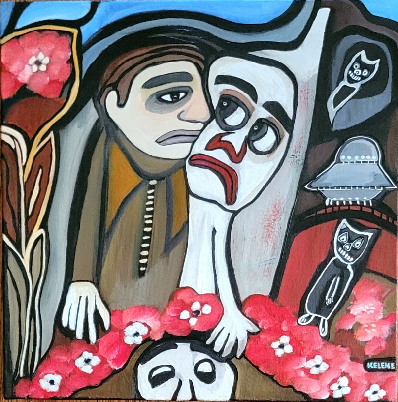 Title: Now What. 24 x 24. Acrylic on canvas. Kelene 2024 $375.00