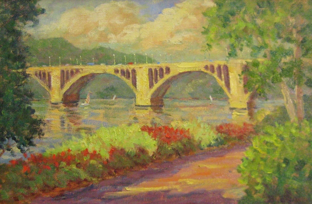 Key Bridge, From Georgetown, 16x24, Oil