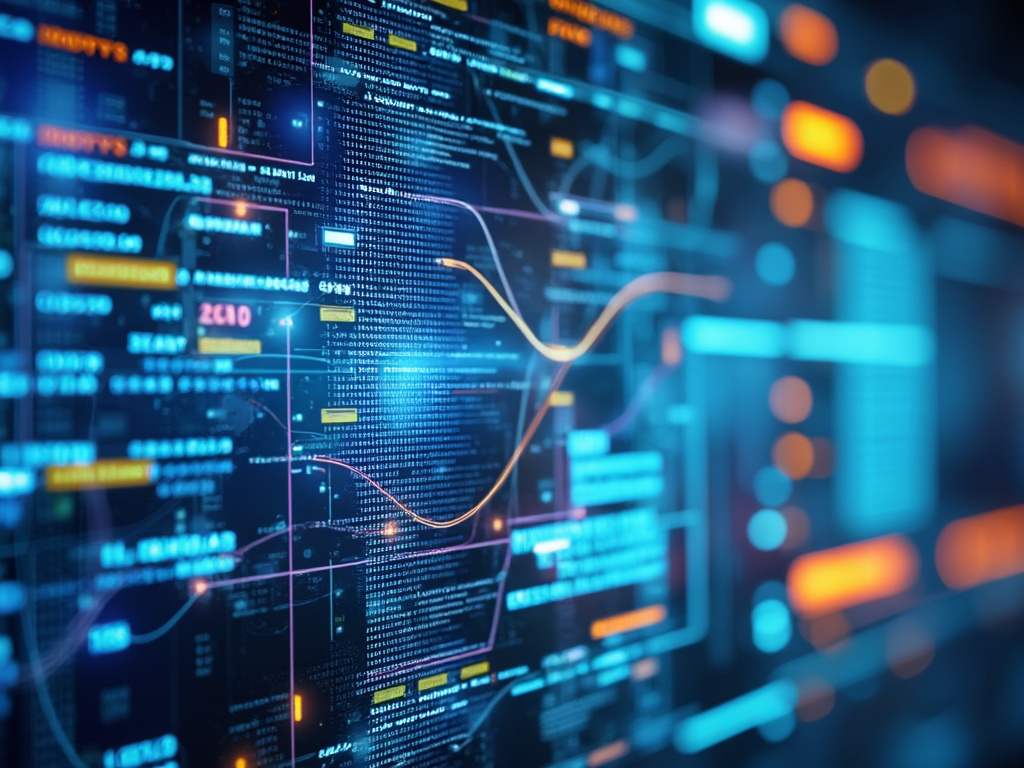 Pantalla digital con gráficos de datos y líneas de código, ilustrando análisis de información.