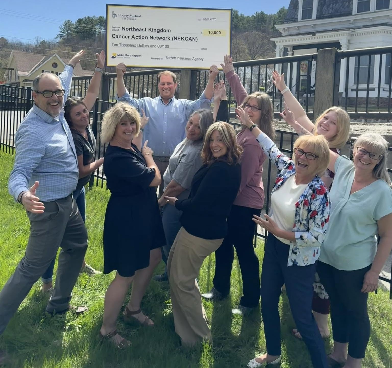 Barrett Insurance Agency and community supporters celebrating a donation to the Northeast Kingdom Cancer Action Network. Barrett Insurance Agency and community supporters celebrating a donation to the Northeast Kingdom Cancer Action Network.