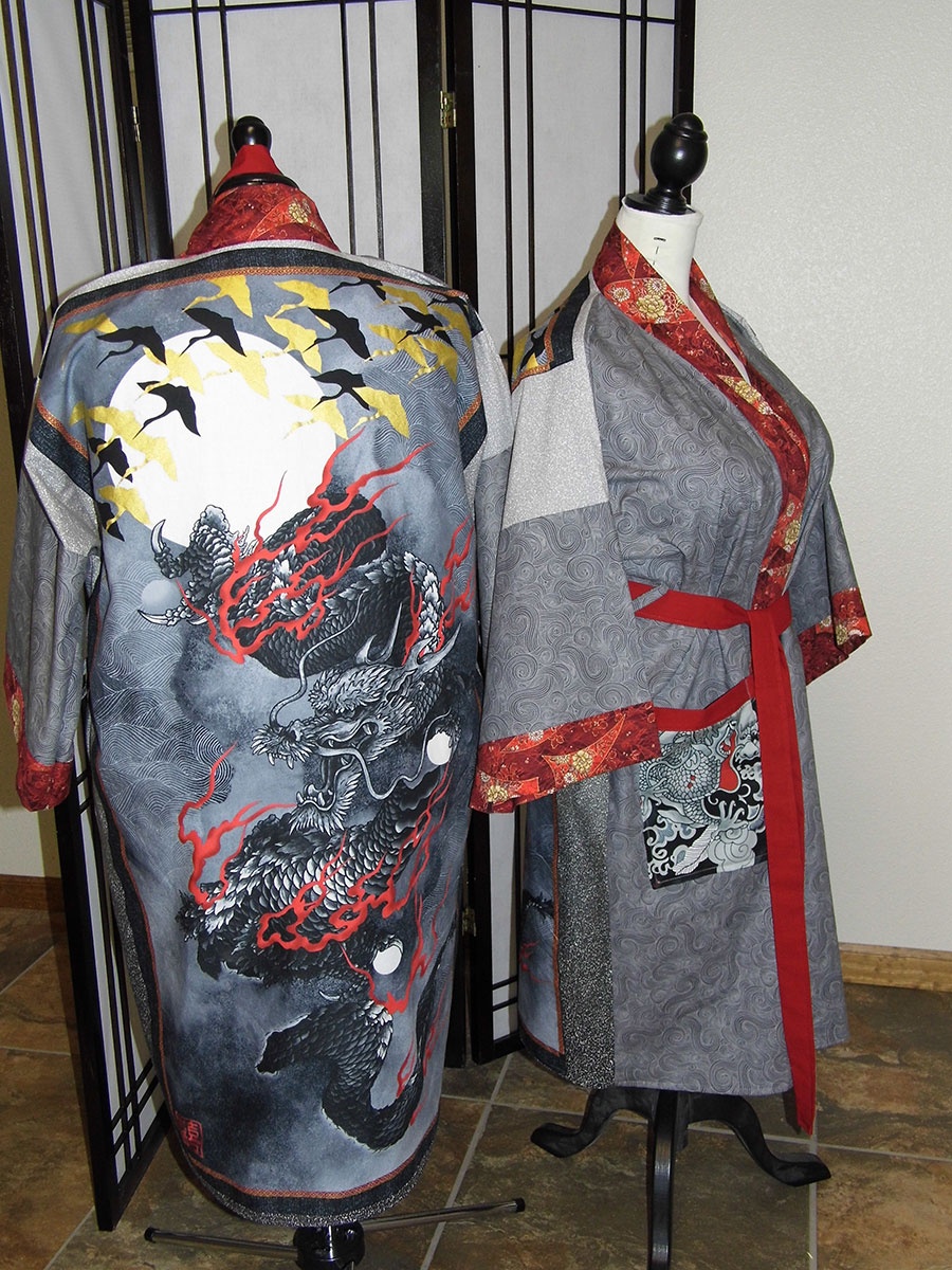 Black and Gray Dragons Kimono