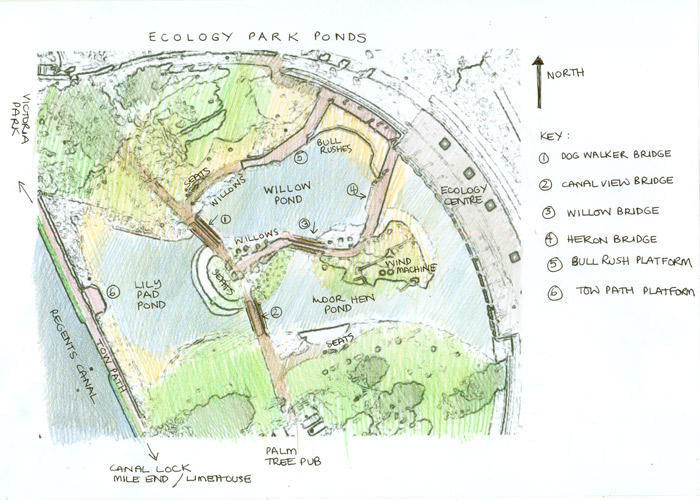An annotated map of the Ecology Park Ponds