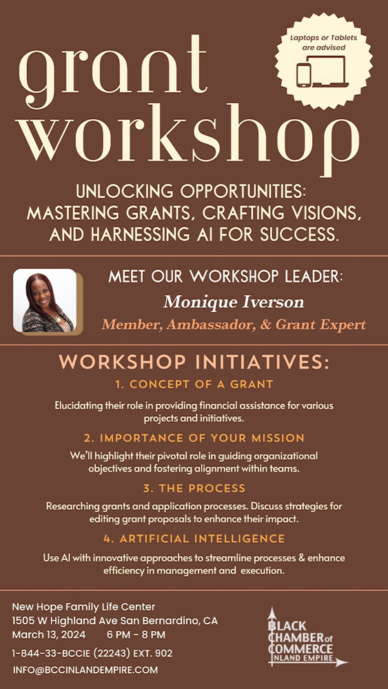 A brown grant workshop flyer