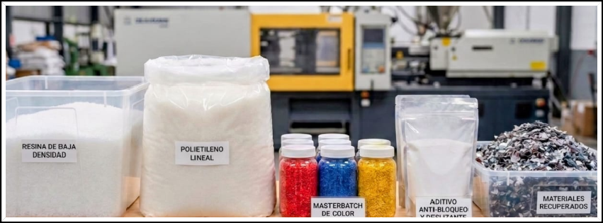 Materias primas para fabricación de plástico con resina, polietileno, masterbatch, aditivos y materiales recuperados