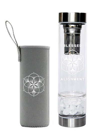 Crystal Chamber Glass Water Bottle With Clear Quartz