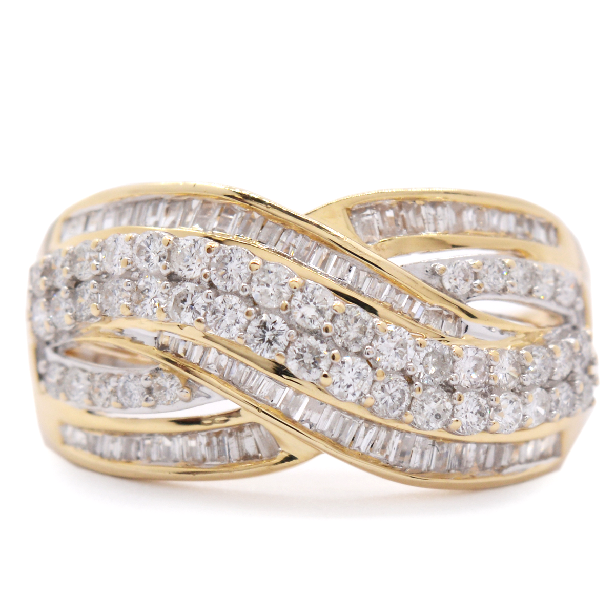 14K YELLOW GOLD ROUND & BAGUETTE DIAMOND RING $850