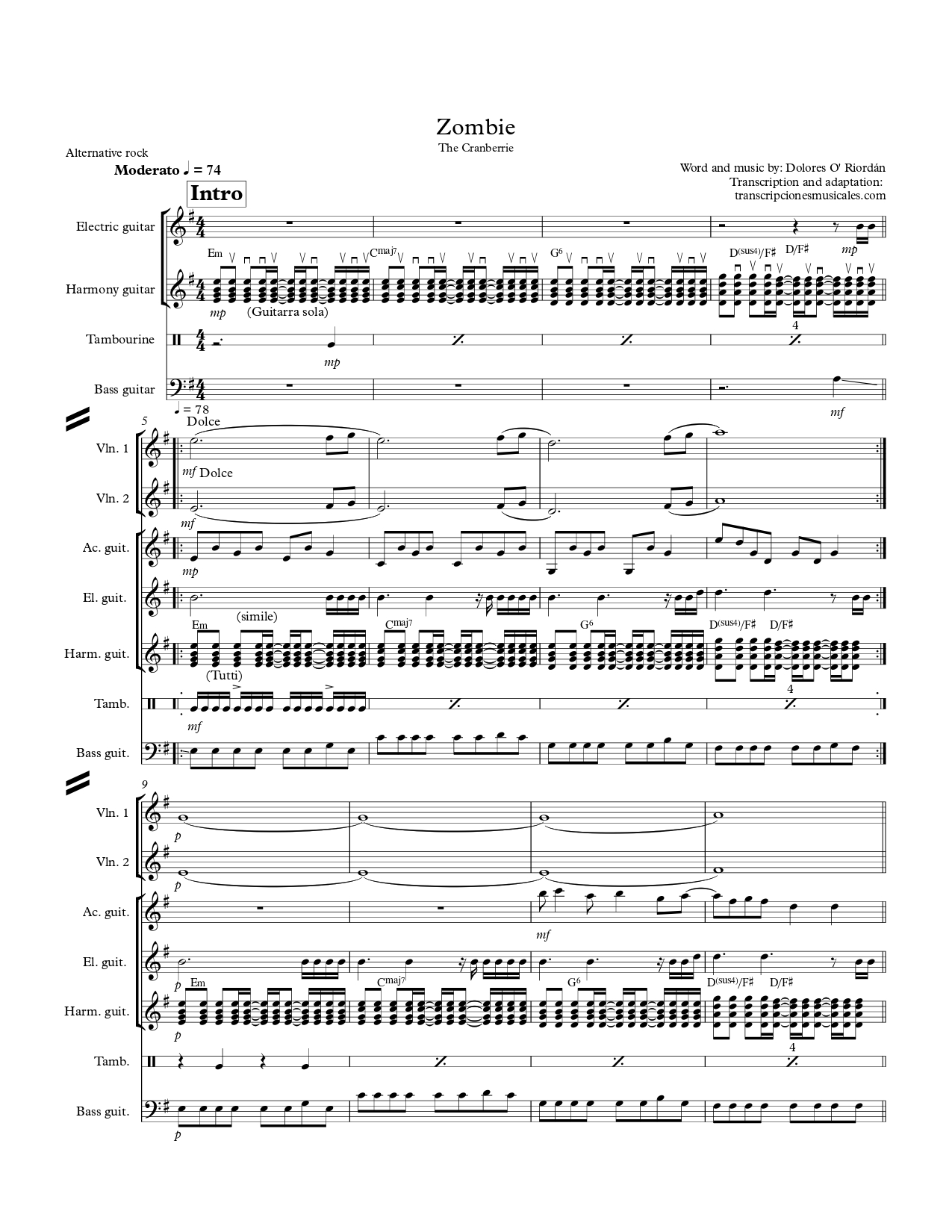 Zombie -sheet music page 1
