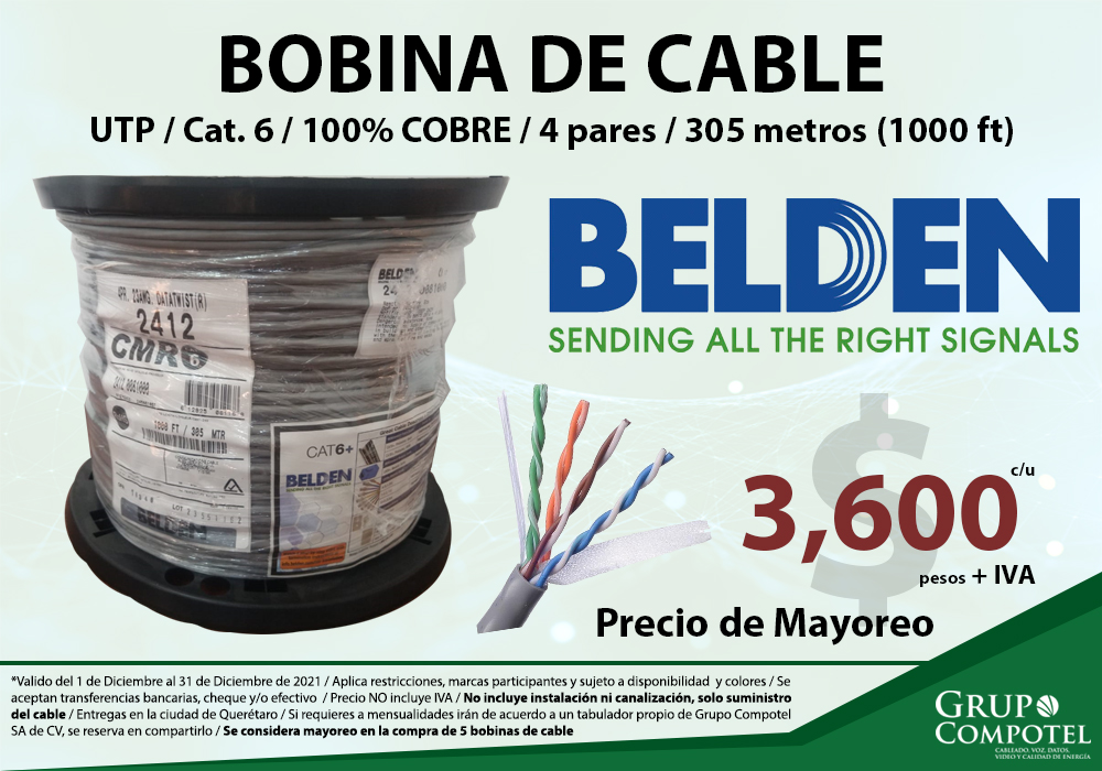 Bobina de Cable UTP 100 de 305 metros Cat. 6 BELDEN