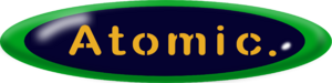 Logo with the word 'Atomic' in orange text inside a dark blue oval with a green border. Logo with the word 'Atomic' in orange text inside a dark blue oval with a green border.