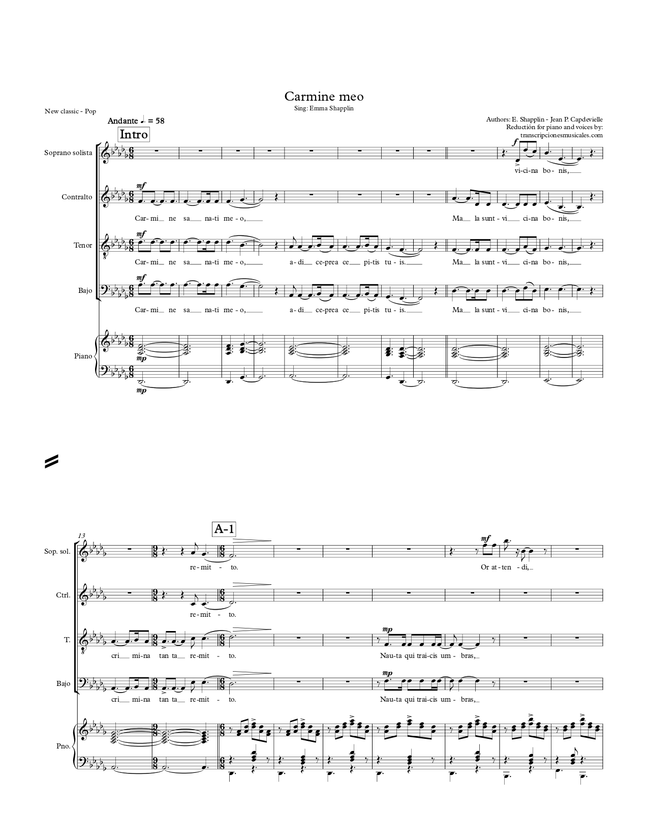 Carmine meo - sheet music page 1