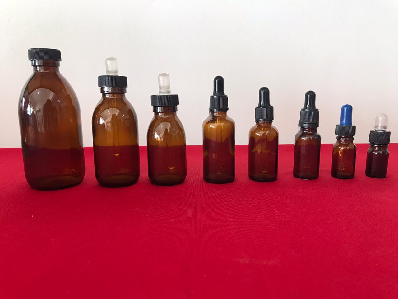 FRASCOS DE VIDRIO AMBAR 5, 10, 20, 30, 50, 75, 125 Y 250 ML.