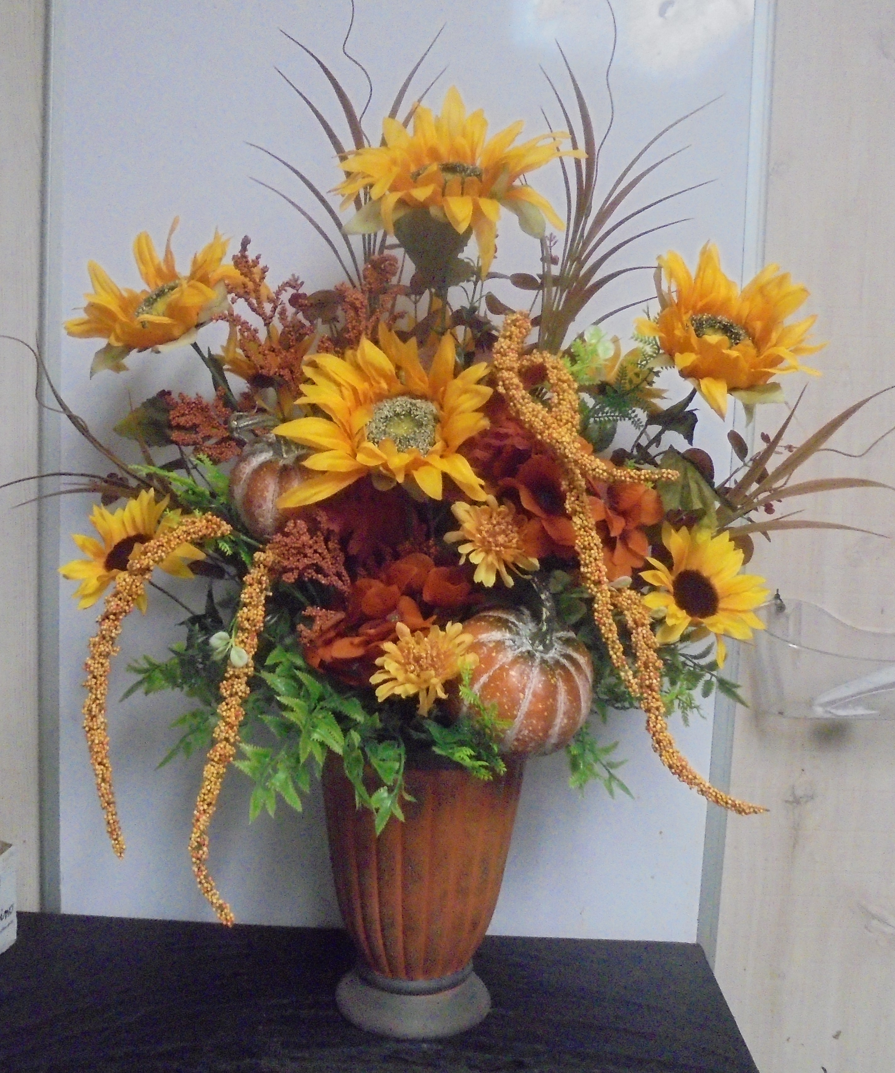 (19) "SILK"  Fall Arrangement
(Sunflower Mix)
$85.00