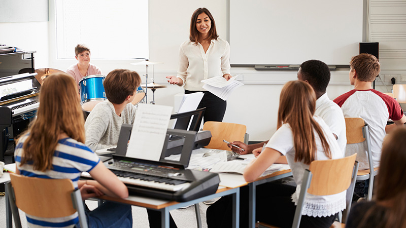 Teenage Students Studying In Music Class With Female Teacher