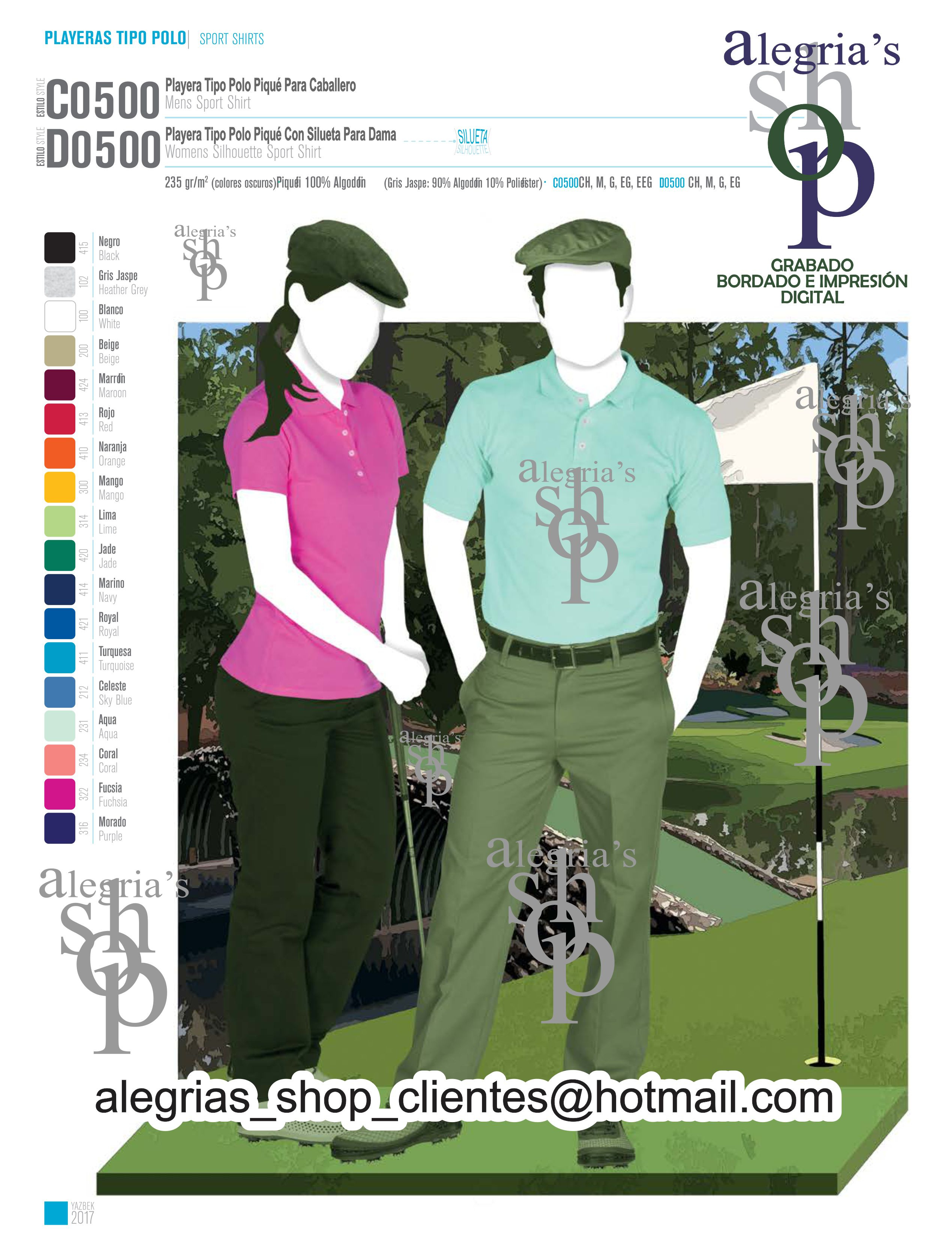 Clic para visualizar los colores de Camisas y Playeras