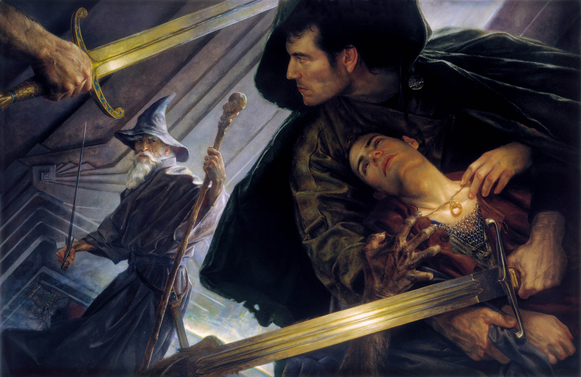 THE LORD OF THE RINGS
cover art for the Science Fiction Book Club edition of the novels by J.R.R. Tolkien
55" x 33" Oil on Panel 1999
 collection of Chris Huntley
