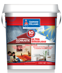 TECHOLASTIC Ultra Durabilidad de Sherwin Williams es un impermeabilizante acrílico base agua, el cual ha sido especialmente formulado para convertirse en una excelente barrera impermeable, ideal para resolver los problemas de goteras, humedad y la reducción de temperatura gracias a aditivos especiales.