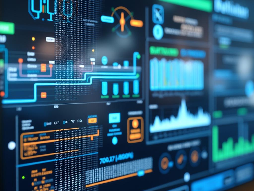 Colorful digital dashboard with graphs and data charts on a screen, depicting data analysis and metrics monitoring.