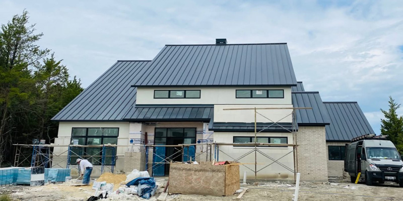 A partial brick home under construction