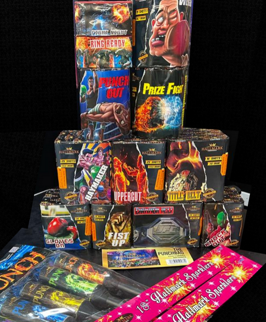 PUNCHBAG - selection bag with 12 fireworks (408 SHOTS) and free sparklers. £70
