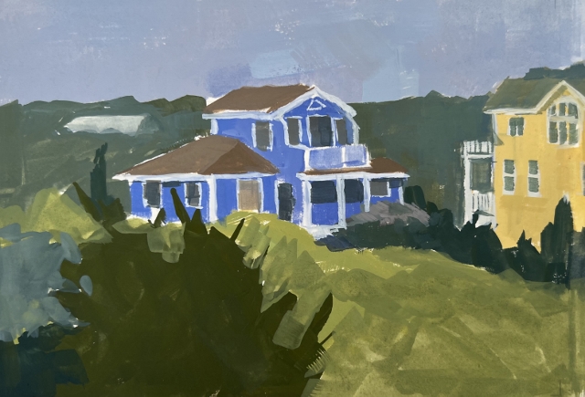 Riccio Yellow Beach House, 5" x 7" Gouache