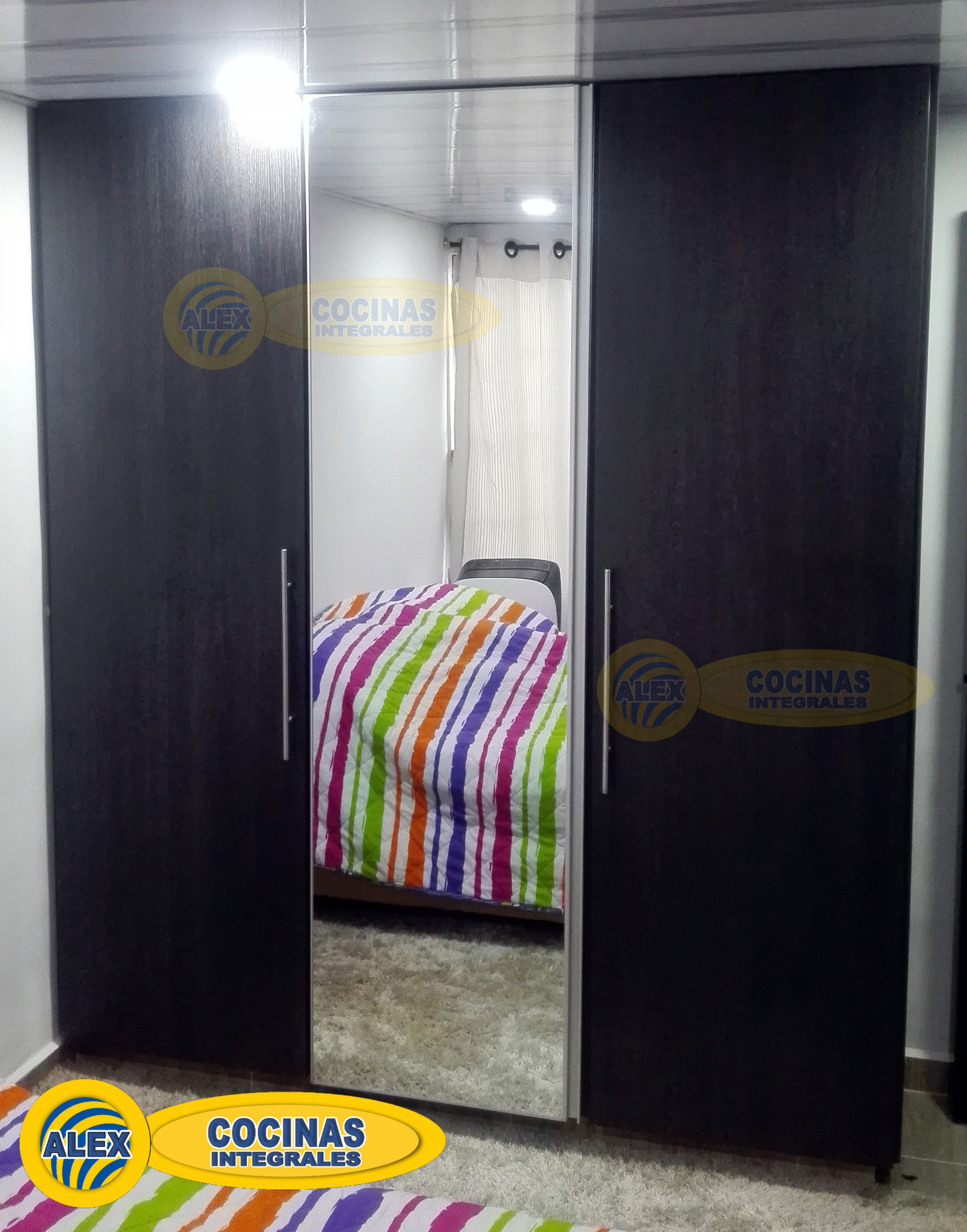 Closet de puertas batientes con espejo color Volcano