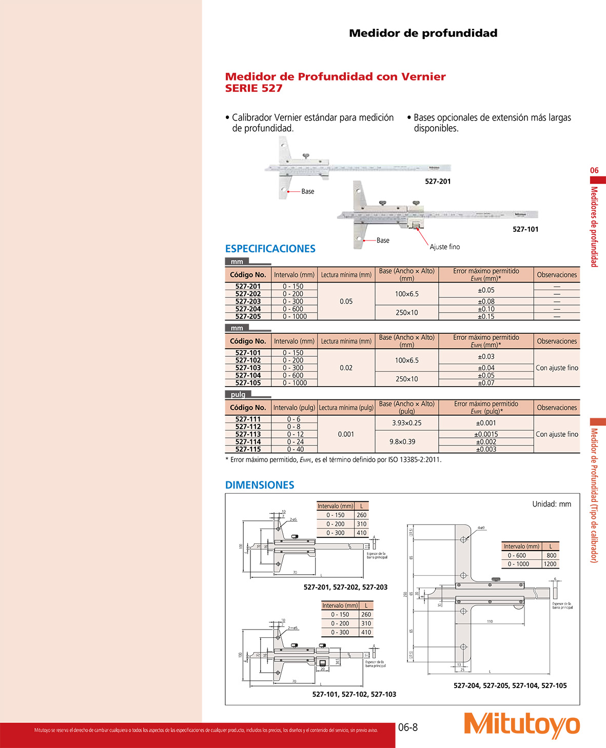 Calibrador de profundidad con vernier