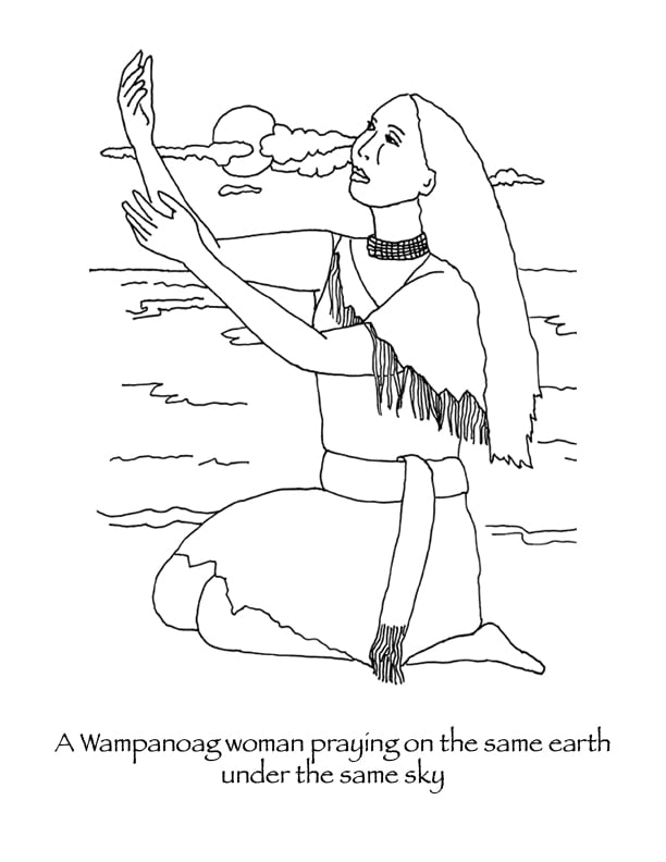 Wampanoag america indian praying native american thanksgiving coloring page many hoops