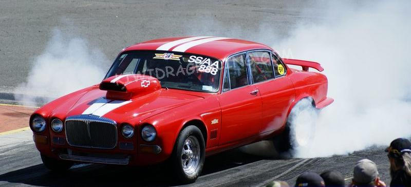 Sean Constable's Drag racing Jag with 450 big block Chev, best time ever 11.21 sec @ 200kph using Justice Brothers Engine Treatment.

