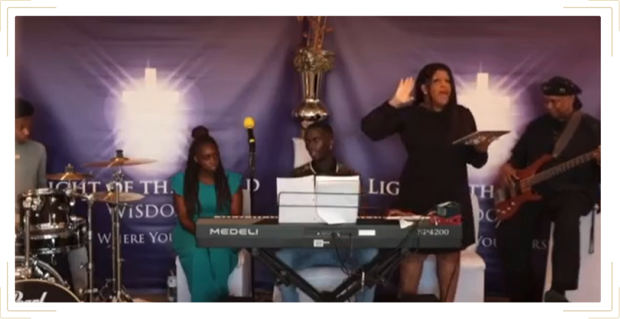 A group with their musical instruments on stage A group with their musical instruments on stage