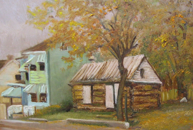 65. Historic Cabin, Jonathan St. Hagerstown, 6x9 oil on panel