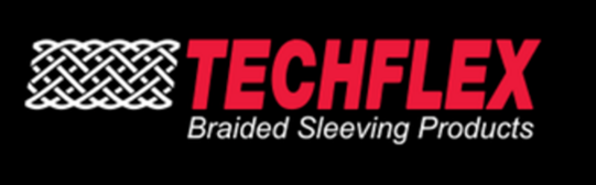 Techflex logo with braided pattern and text reading 'Braided Sleeving Products' on black background.