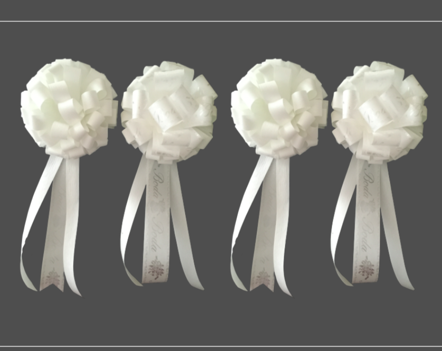 4 piezas de moños para boda. Moños para regalo (Mexican gift Bows) Artesanales listón mate. Tamaño 14 centímetros de diámetro (5.5 inch). Ideal para regalos del tamaño de una caja de licuadora, cafetera, un juego de toallas, etc.