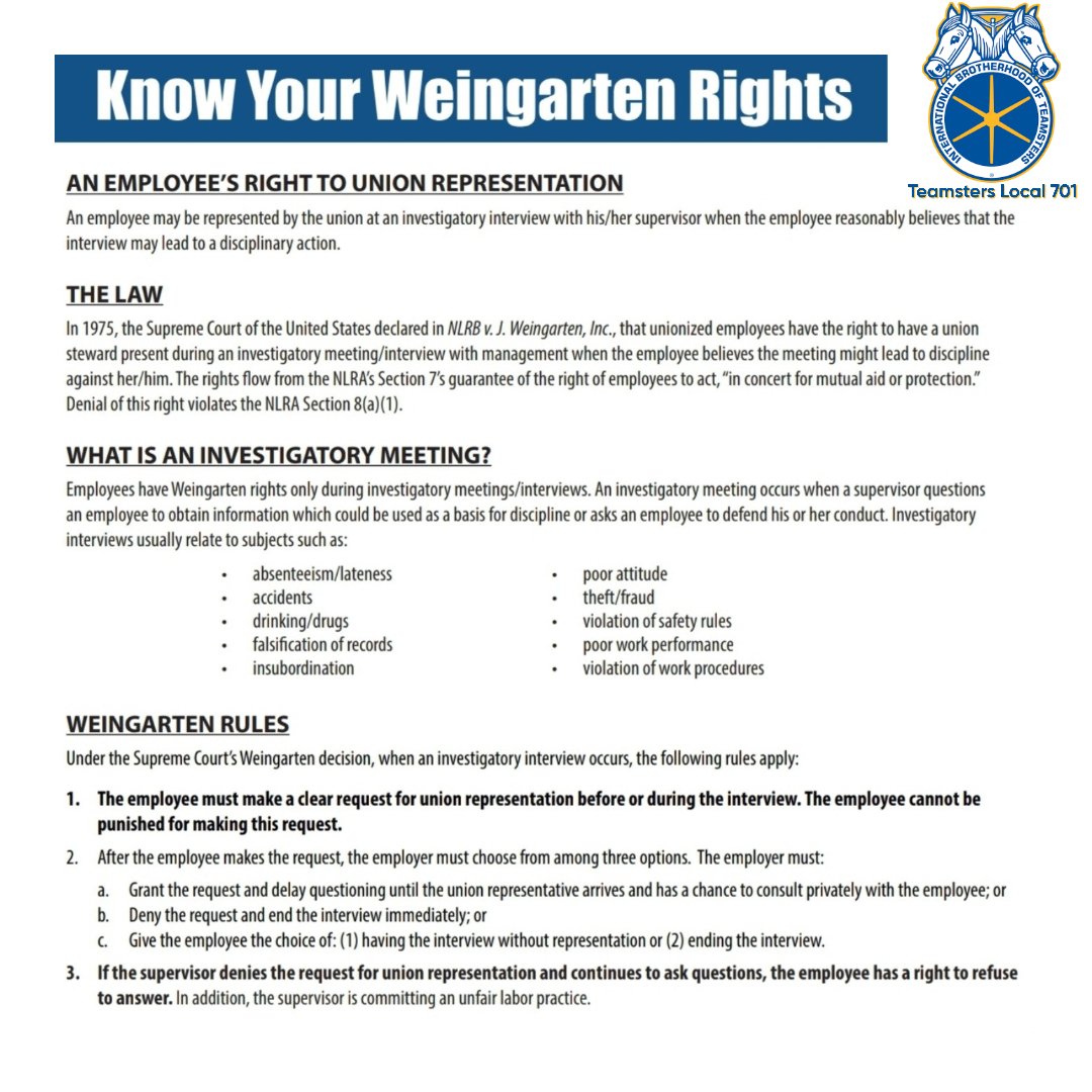 TEAMSTERS LOCAL 701 Know Your Weingarten Rights