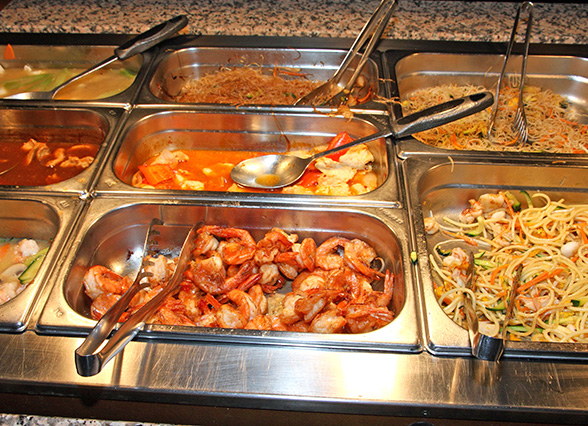 Steel tray filled with food