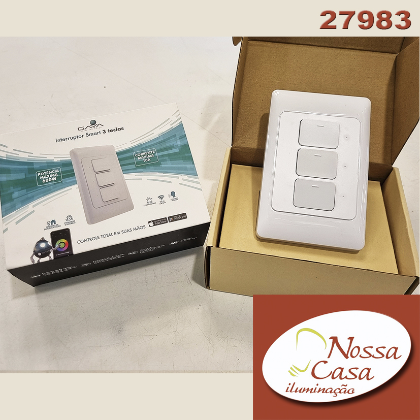 Interruptor 4x2 Smart 3 seções. Controle por app via wi-fi