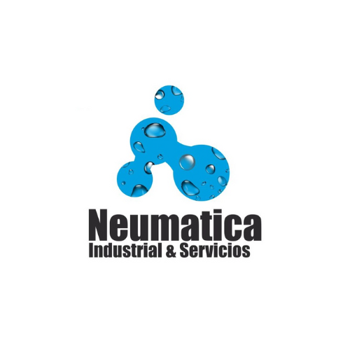 Logotipo de Neumatica Industrial & Servicios con diseño azul de gotas.