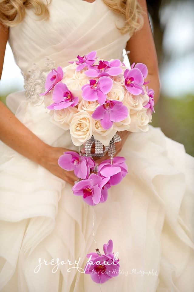 White Roses and Purple Orchids bouquet