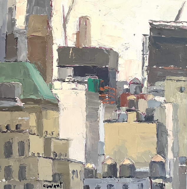 Levant, View of Hudson Yards Under Construction, 8x8 Oil