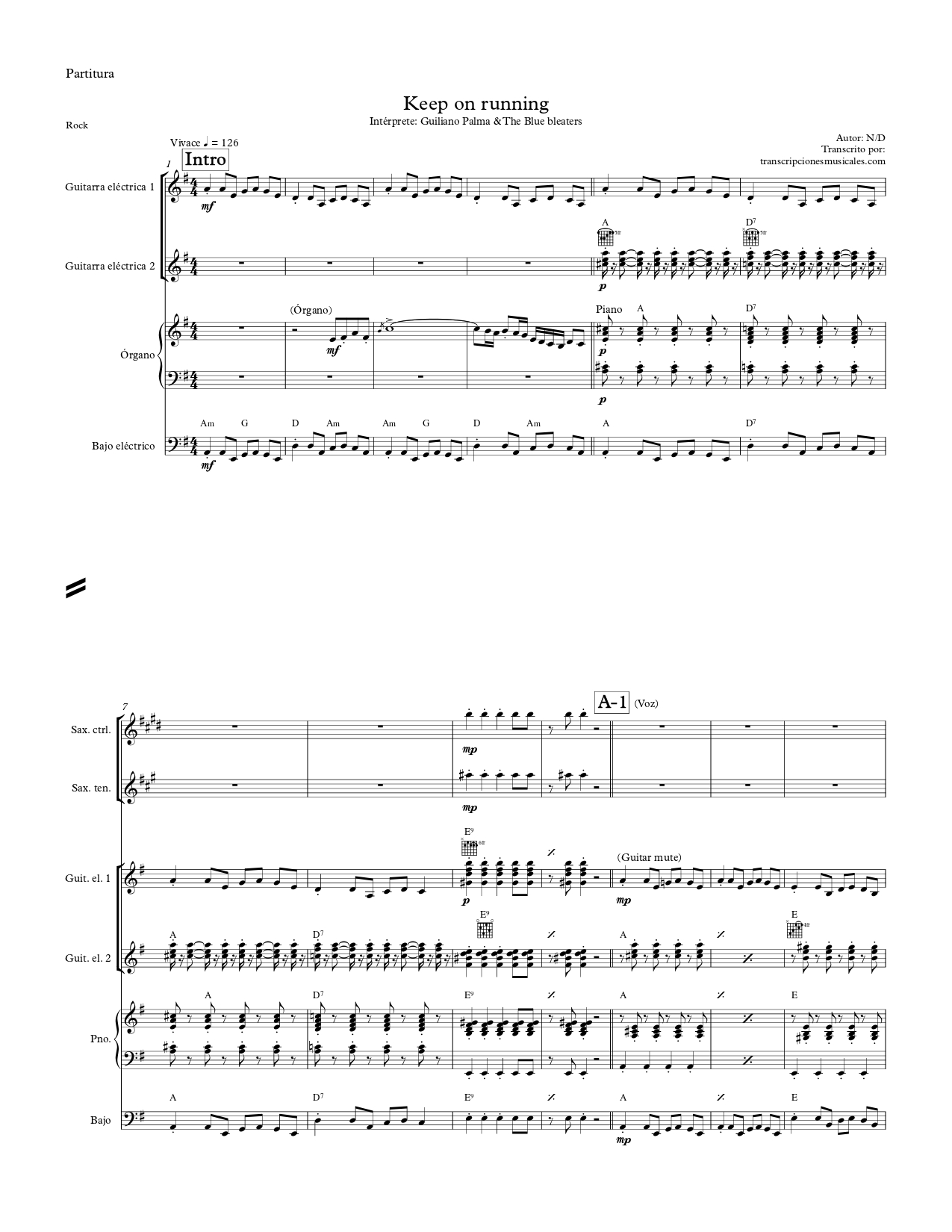 Keep on running - sheet music page 1