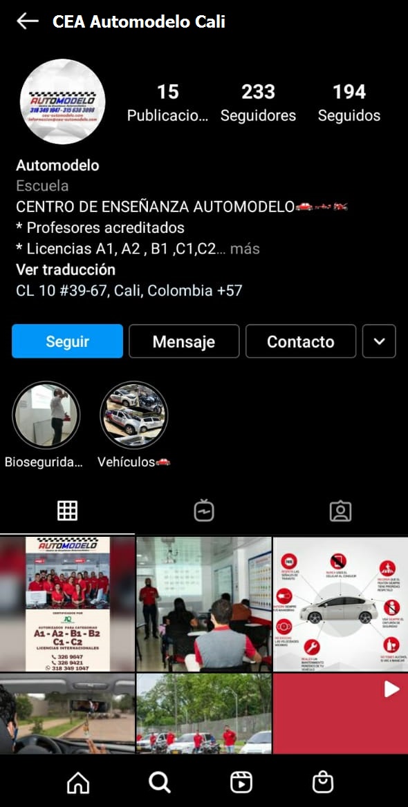Instagram CEA Automodelo Cali