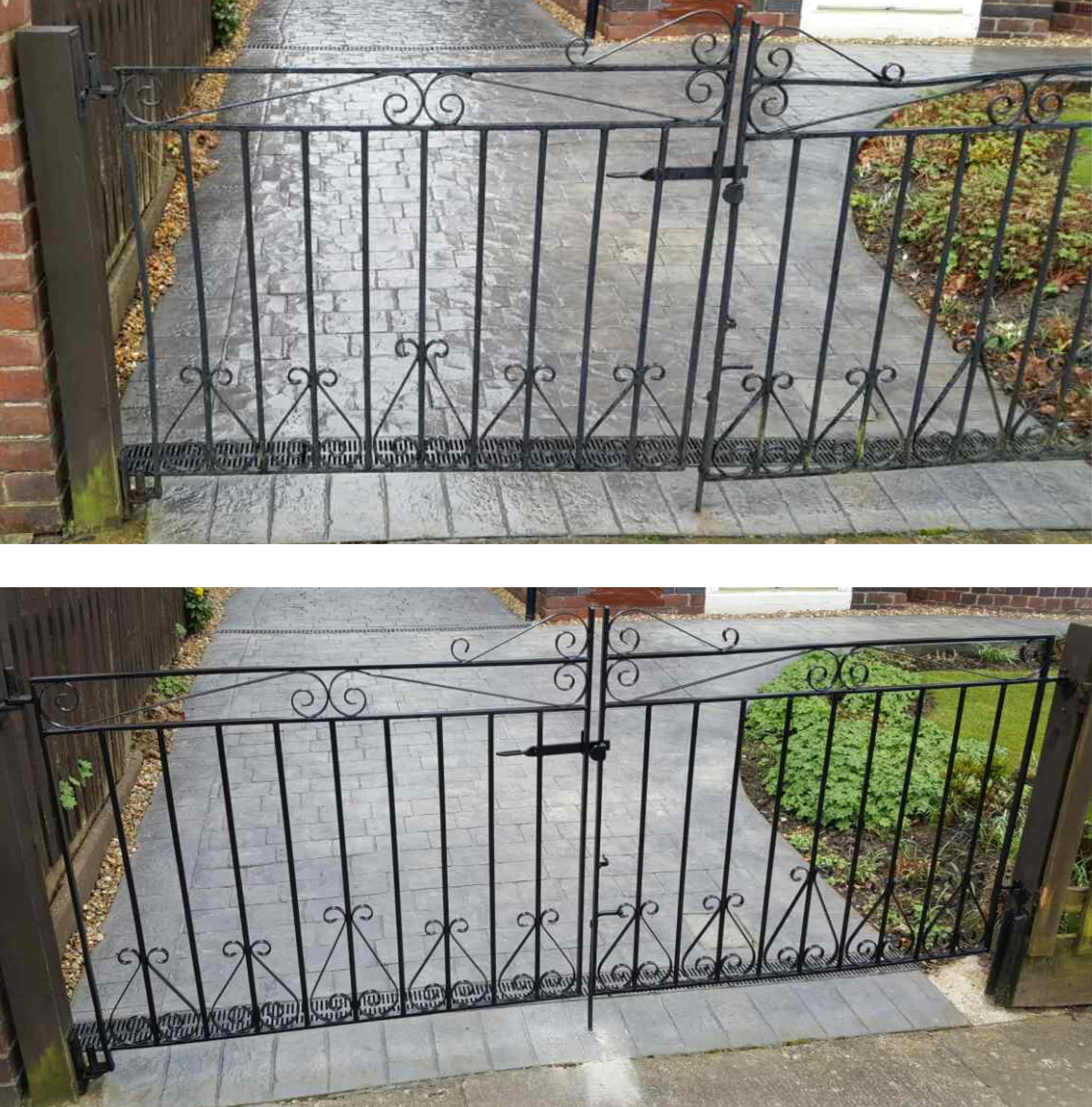 Drive gates before & after restoration
Shot blasted, powder coated & re hung.