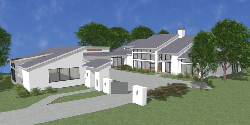 Artwork displaying a modern style home