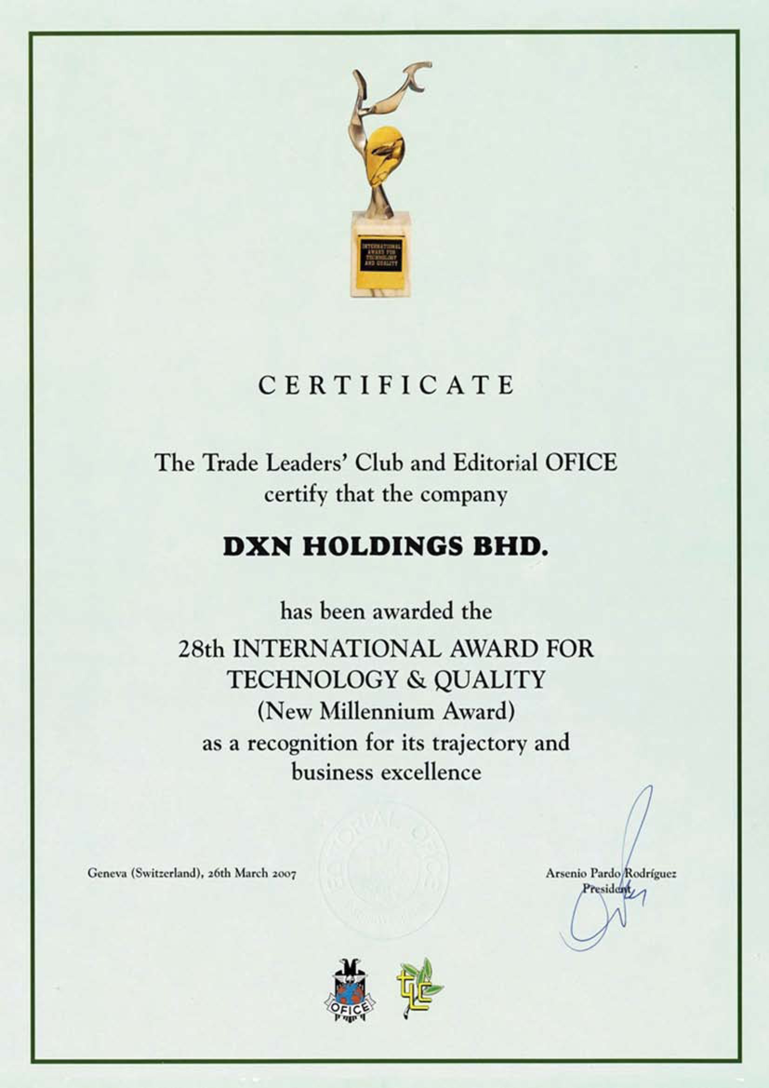 Technology And Quality (New Millenium Award)