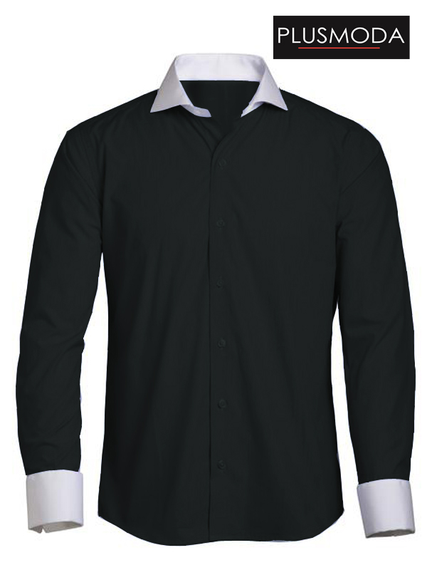 Camisa negra hotsell con cuello blanco
