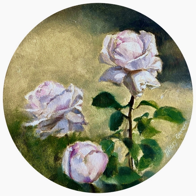 Gomes, Lavender Roses,  10" Tondo, Oil