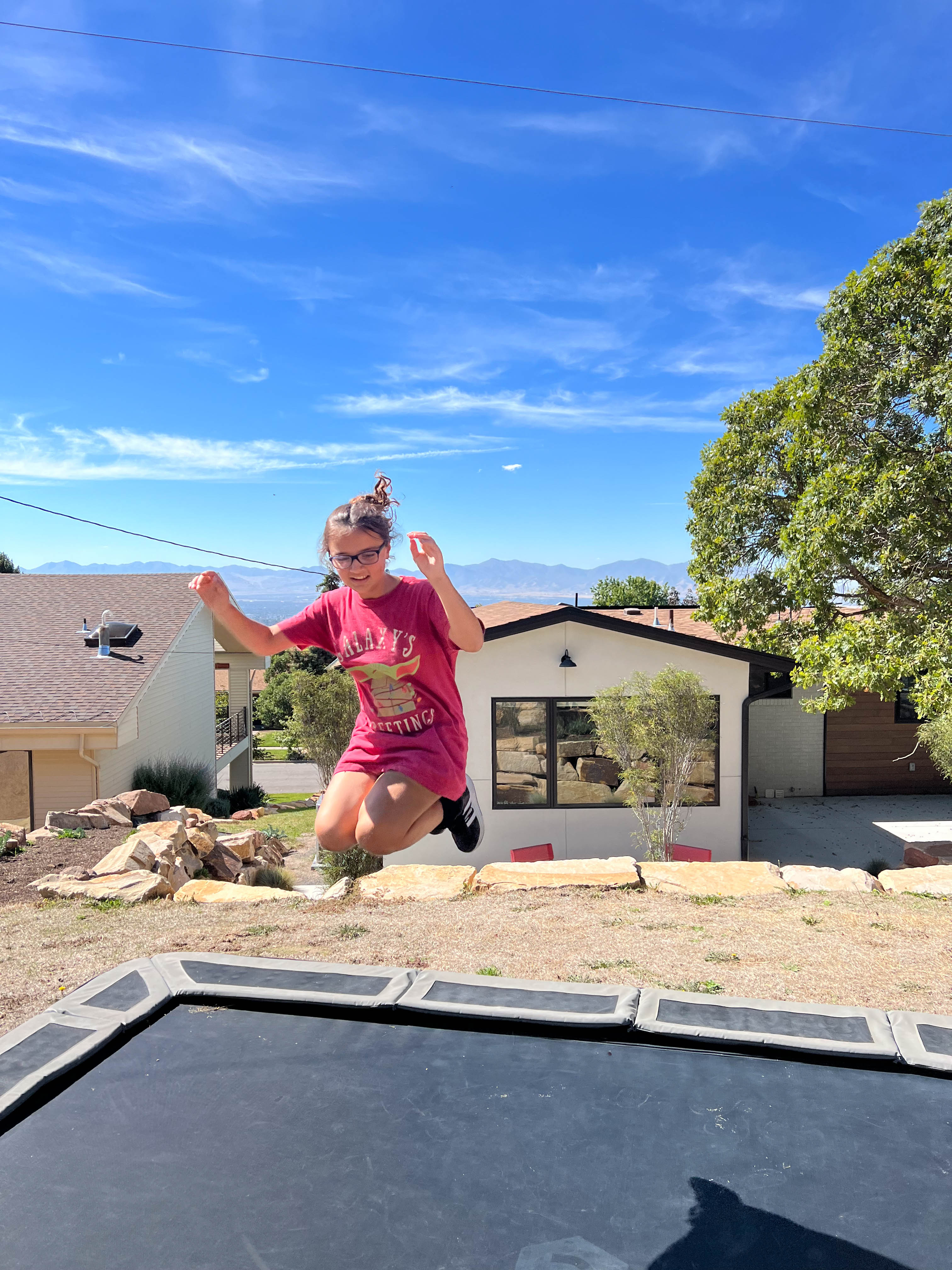 We had a trampoline in our backyard!